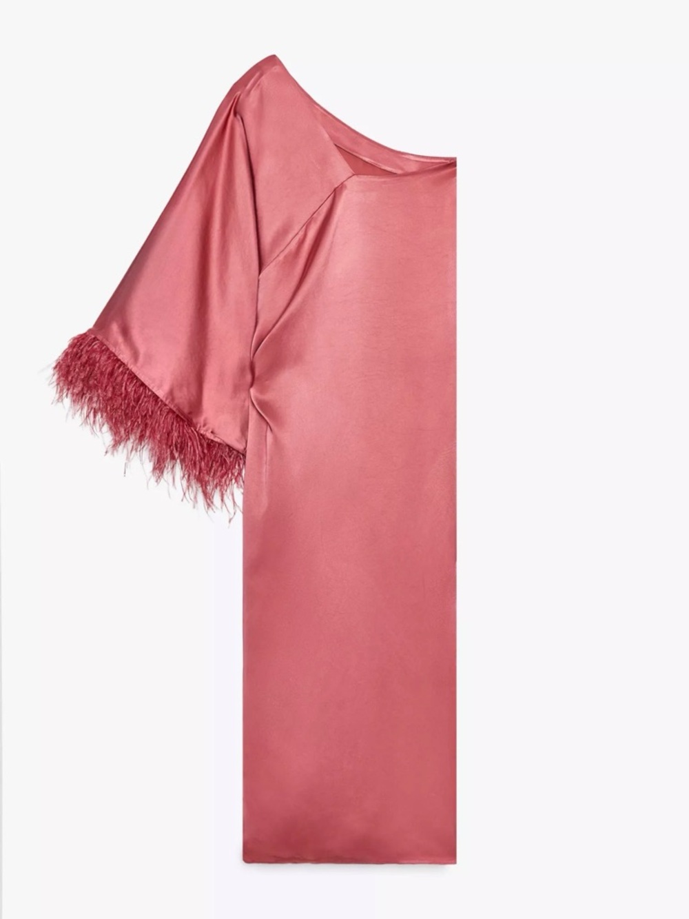 Zara One-Shoulder Feather-Trim Slip Dress in Dusty Rose